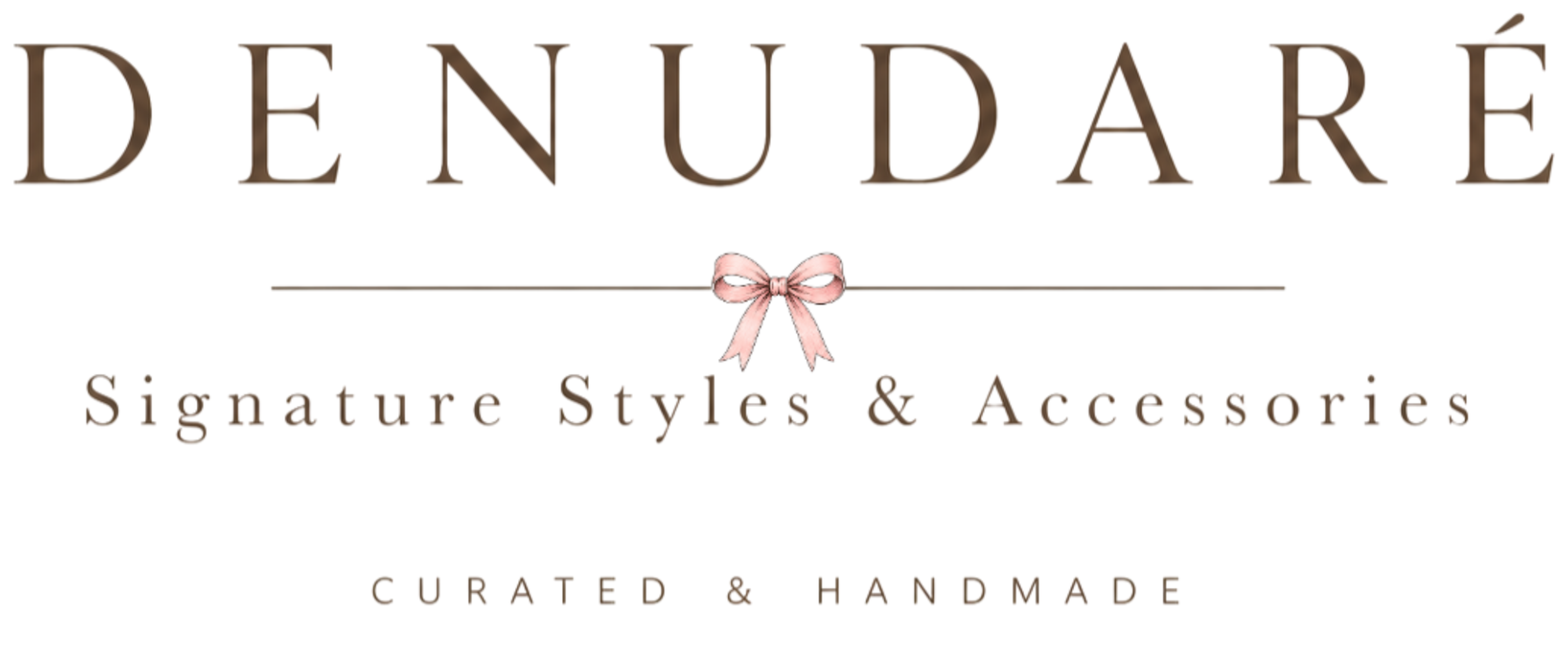 Logo of Denudare with text 'Signature Styles & Accessories' and 'Curated & Handmade' on a white background.