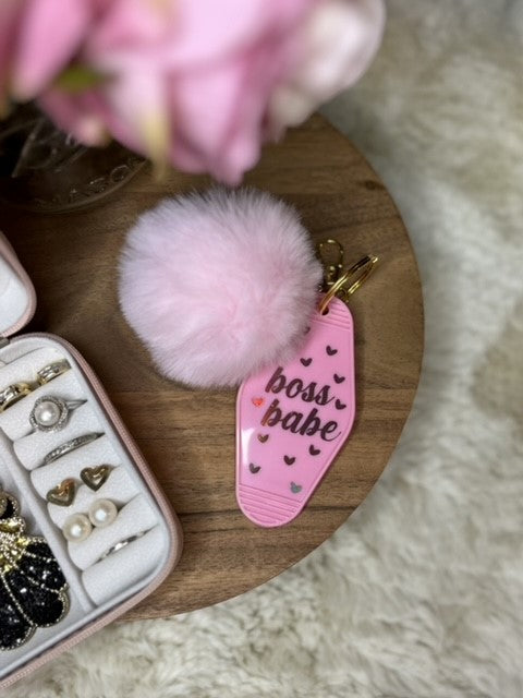 VINTAGE POMPOM KEYCHAIN - PINK